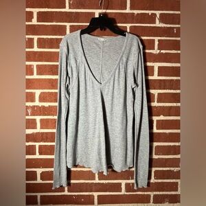 Free People Intimately Gray Long Sleeved Top with V Neck and scalloped edges. M.